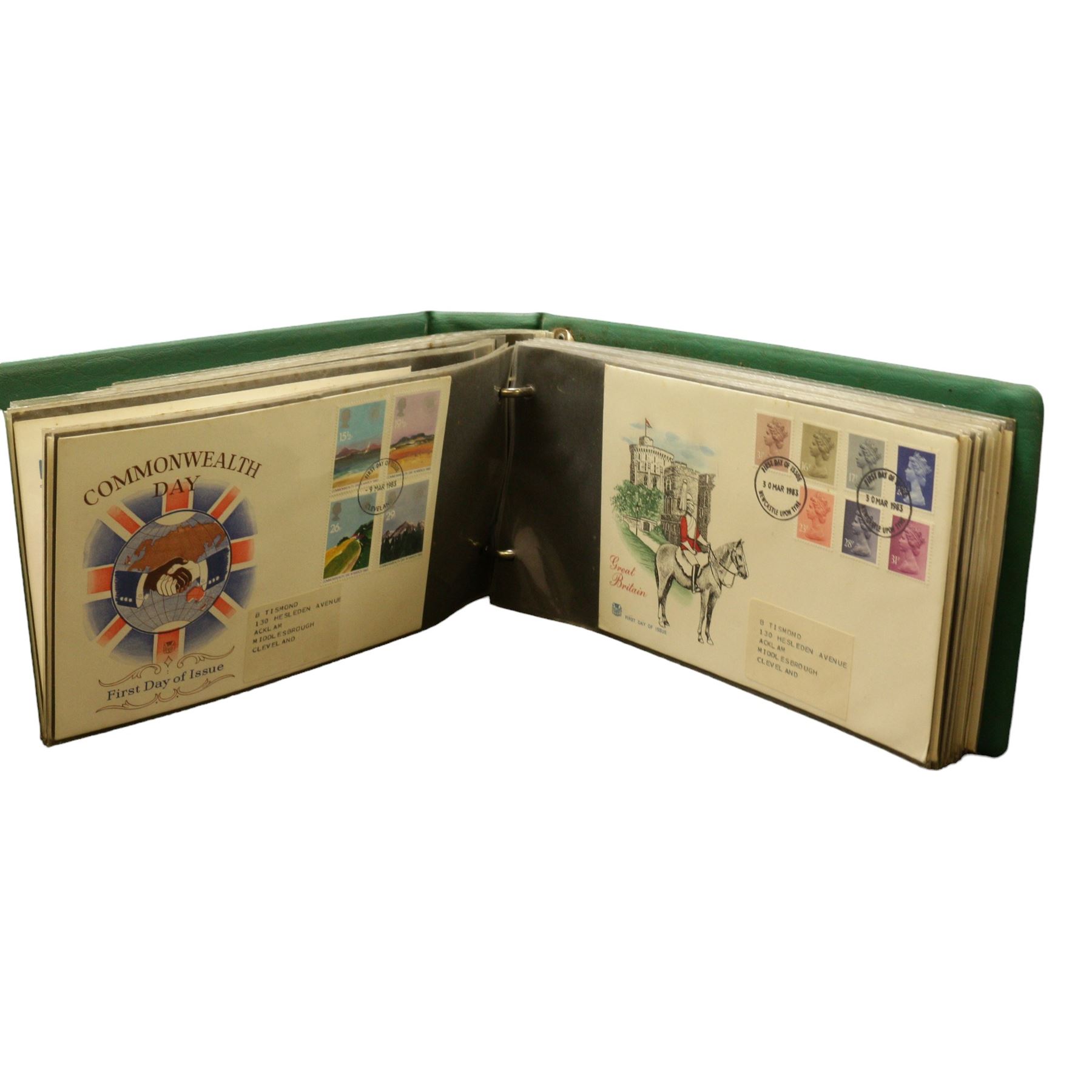 Mostly Great British stamps, including Queen Elizabeth II mint pre-decimal and decimal issues including commemorative fist class, various first covers some with special postcards many with printed addresses etc, housed in seven ring binder albums and loose, in one box