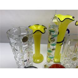 Skruf glass vase, with star cut design, together with Czech and other art glass vases etc