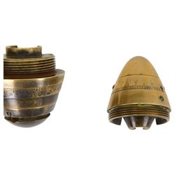 WWI British No. 80 shrapnel fuse shell, together with two other fuses, all cut away to reveal the centre of the fuse 