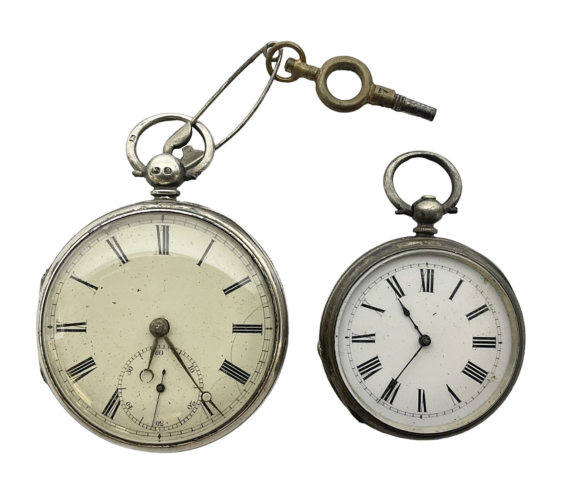 Victorian silver pocket watch, hallmarked, together with a smaller silver fob watch