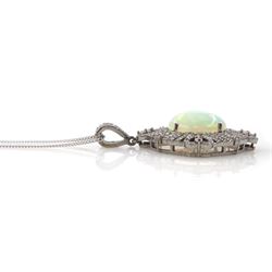 Silver opal and diamond pendant necklace , opal approx 5.20 carat, total diamond weight approx 2.05 carat