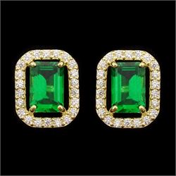 Pair of 9ct gold green stone and cubic zirconia stud earrings, stamped