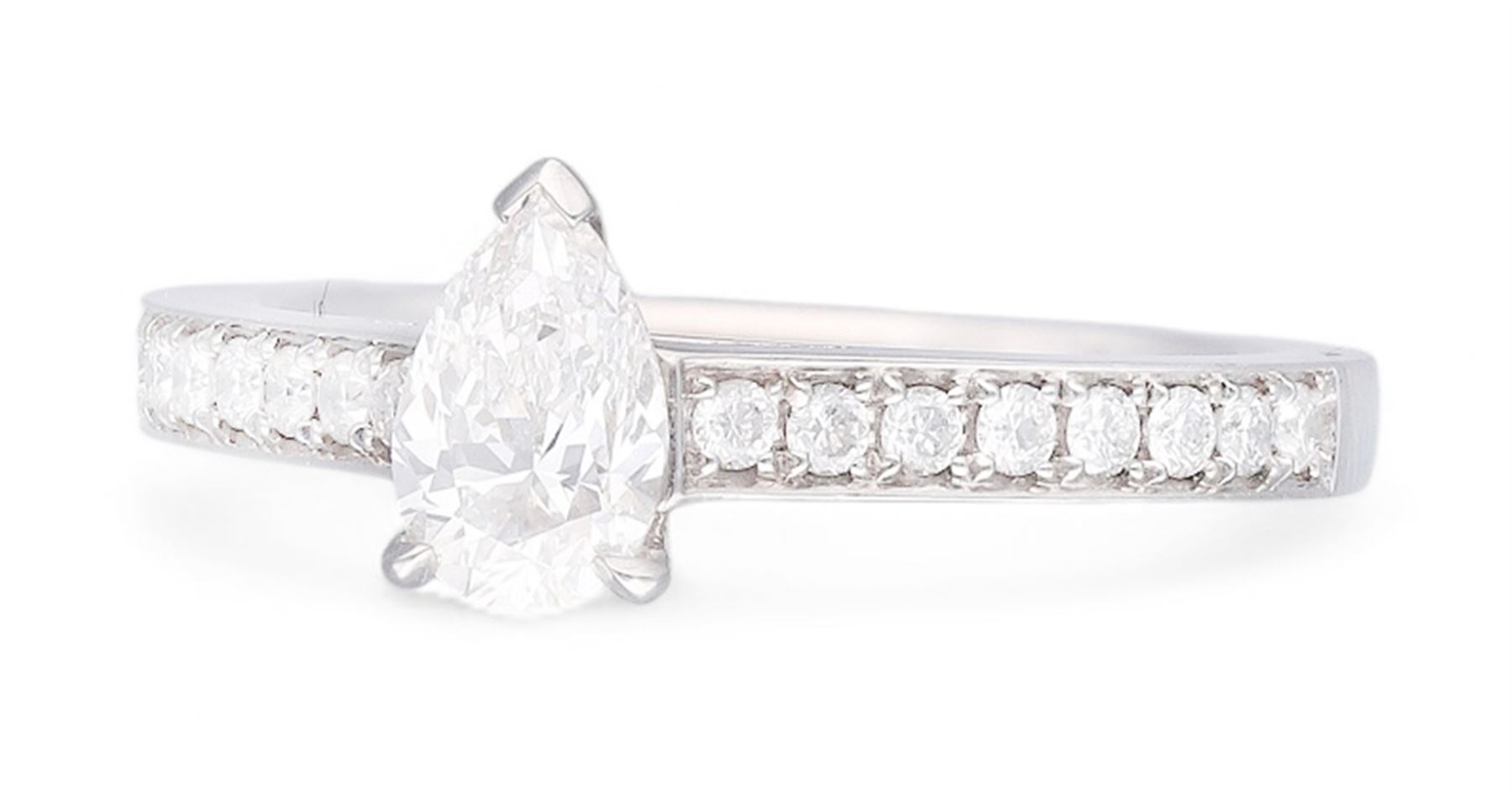 Platinum single stone pear cut diamond ring, with diamond set shoulders, hallmarked, principal diamond approx 0.50 carat, total diamond weight approx 0.70 carat