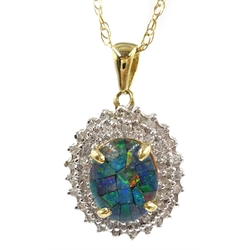  Diamond cluster and opal mosaic pendant necklace, hallmarked 9ct  