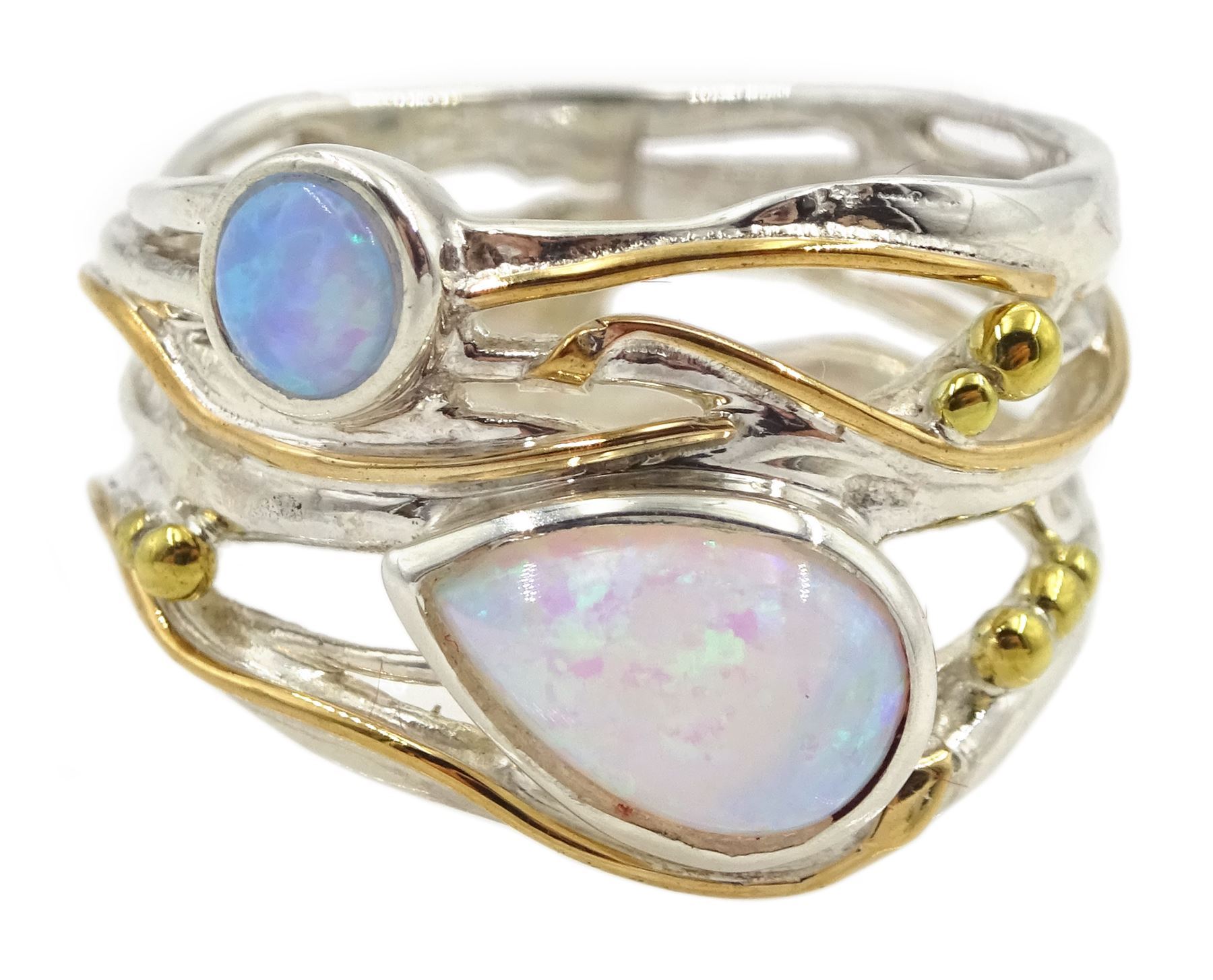 Silver and 14ct gold wire opal ring, stamped 925