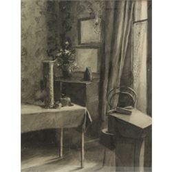 Jean Elspeth Hart (Canadian 19th Century): Interior Study, monochrome watercolour signed 34cm x 26cm