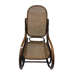 Early 20th century Michael Thonet design bentwood rocking chair, with cane seat and back