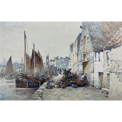 John Ernest Aitken (Scottish 1881-1957): 'The End of the Herring Season - Storing the Nets at St Monans', watercolour signed, titled verso (within the frame) 31cm x 48cm