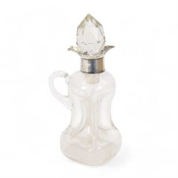 Edwardian silver mounted glass whisky noggin, with fluted silver collar, hallmarked Marks ...