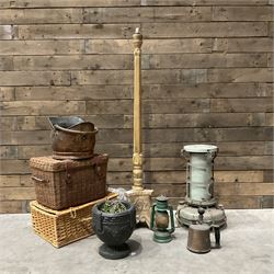 Aladdin paraffin lamp, lamp and burner, coal scuttle, painted standard lamp, stone mortar ...