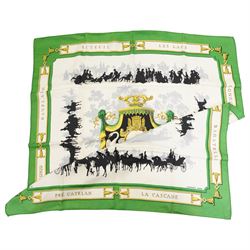 Hermes 'Le Bois de Boulogne' silk scarf, in the green, gold and ivory colourway, designed ...