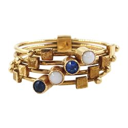 14ct gold opal and sapphire four band ring