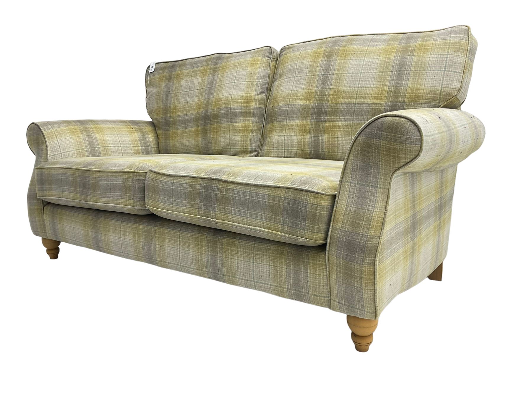 NEXT Home - traditional shaped two seat sofa upholstered in lime and grey tartan fabric