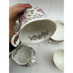 Royal Staffordshire Mandarin pattern tea and dinner wares, including six dinner plates, six side plates, serven twin handled bowls, covered dish etc 