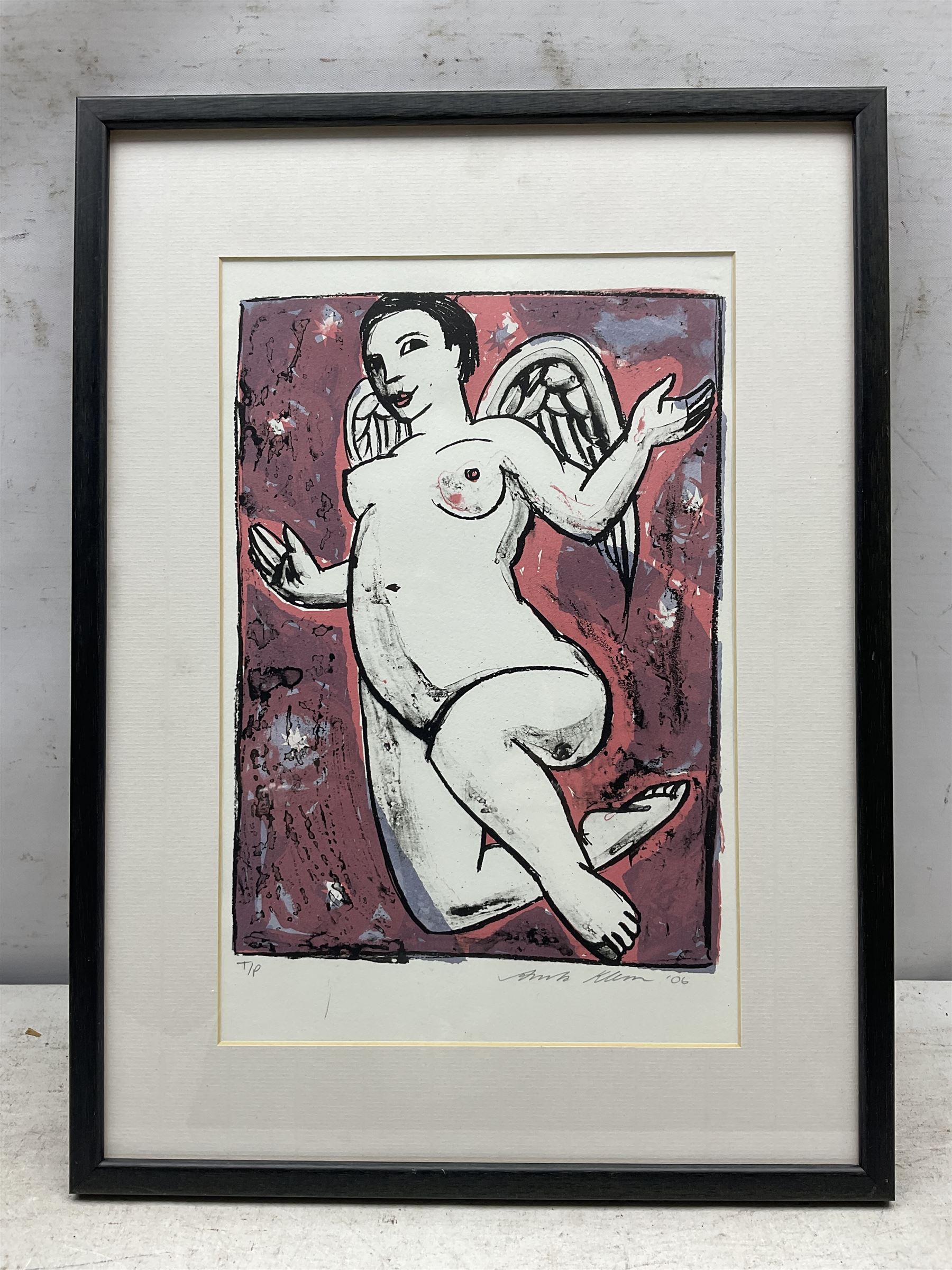 Anita Klein (Australian 1960-): Winged Female Nude, trial proof screenprint signed and dated '06, 32cm x 21cm 