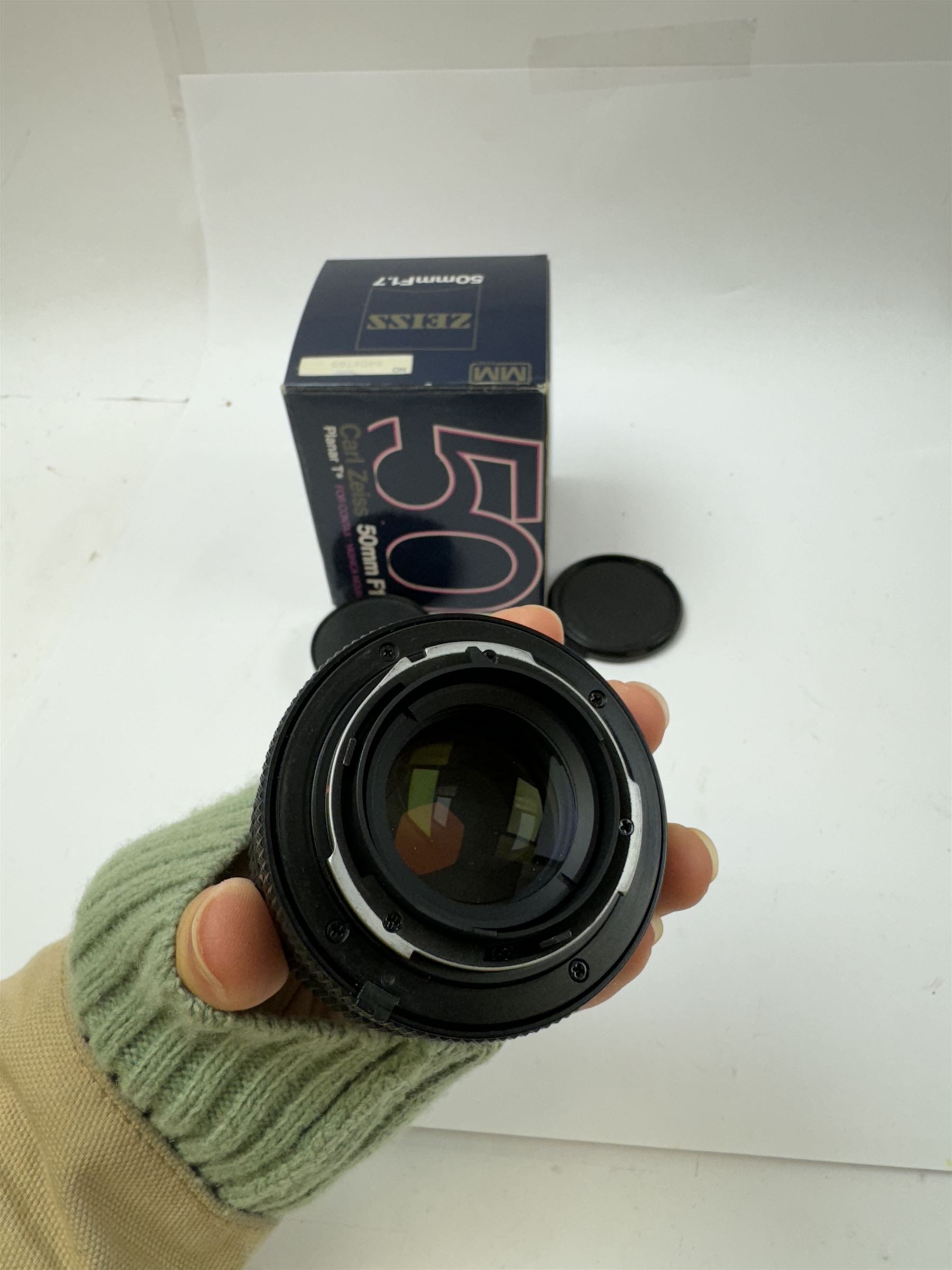 Carl Zeiss Planar 1.7/50 50mm T* lens, serial no. 6804163, for Contax/Yashica mount, boxed with warranty, instructions and two lens caps