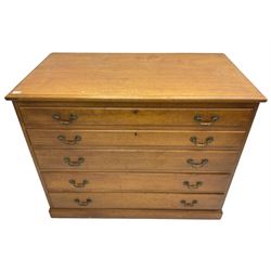 20th century mahogany plan chest, moulded rectangular top over five graduating drawers, on moulded plinth base