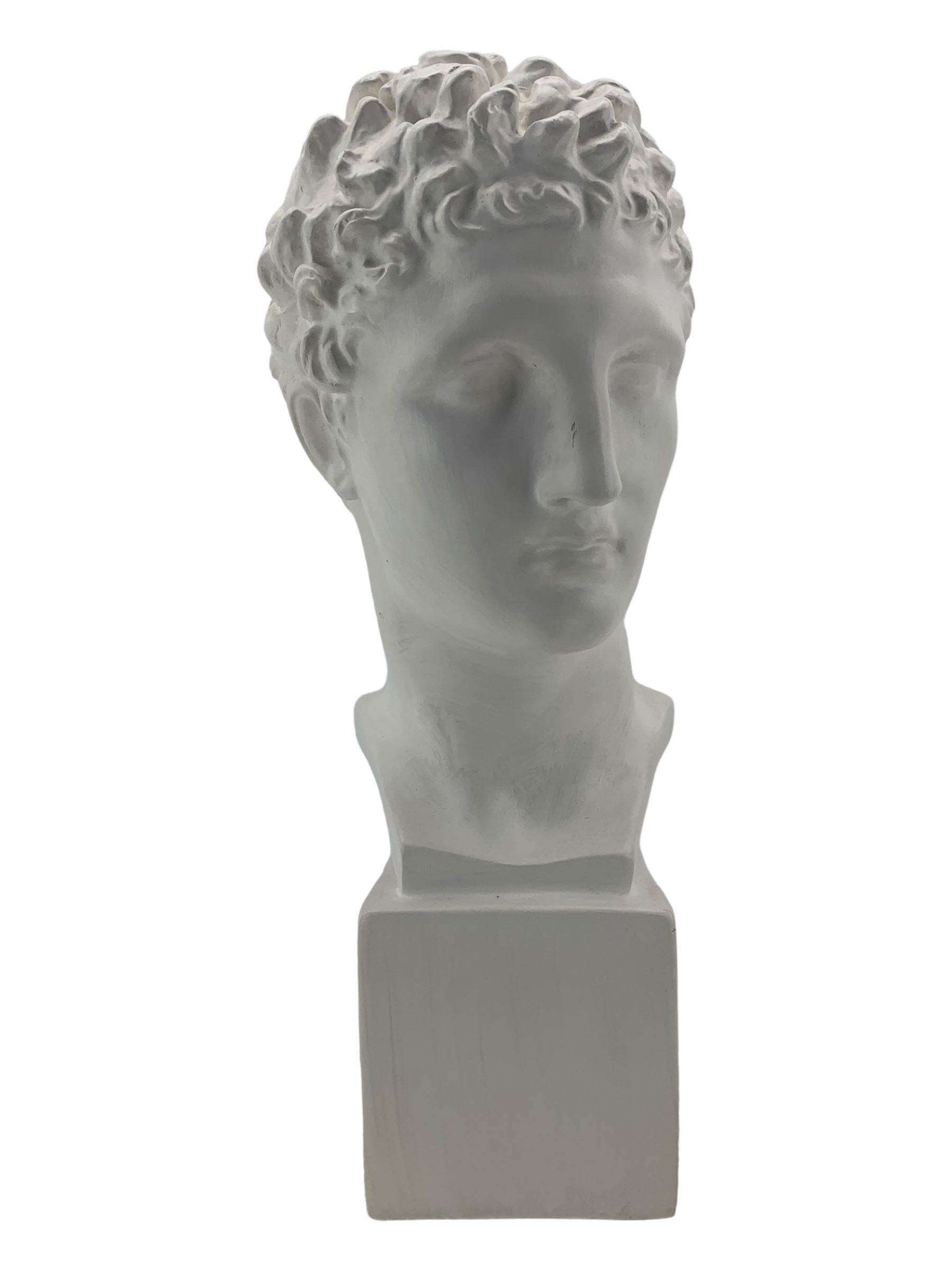 Large plaster classical bust, on integral square plinth, H61cm 