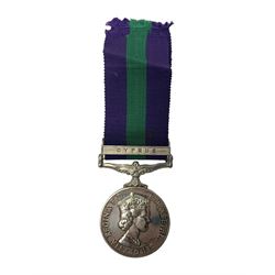 Elizabeth II General Service Medal with Cyprus clasp awarded to 5042223 A.C.2 W. Whitfield RAF; with ribbon