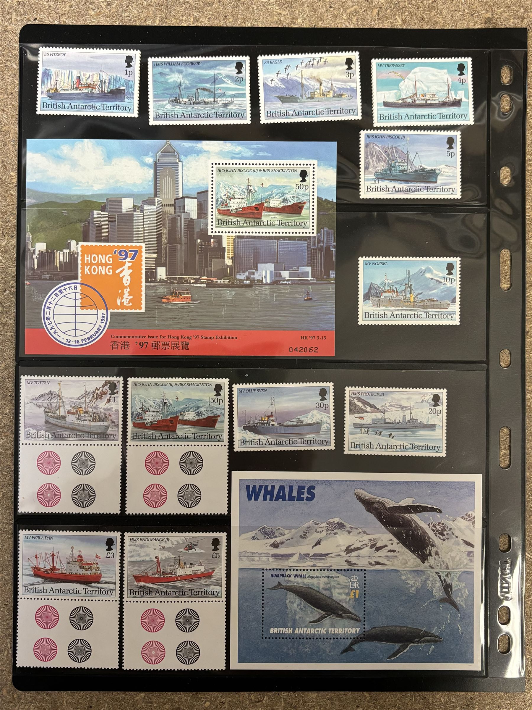 Queen Elizabeth II British Antarctic Territory mint stamps, including 1963-1969 SG 1 to 15a from half penny to both one pound values, 1993 SG 218-229 etc and a small number of Australian Antarctic Territory stamps, housed on stock pages