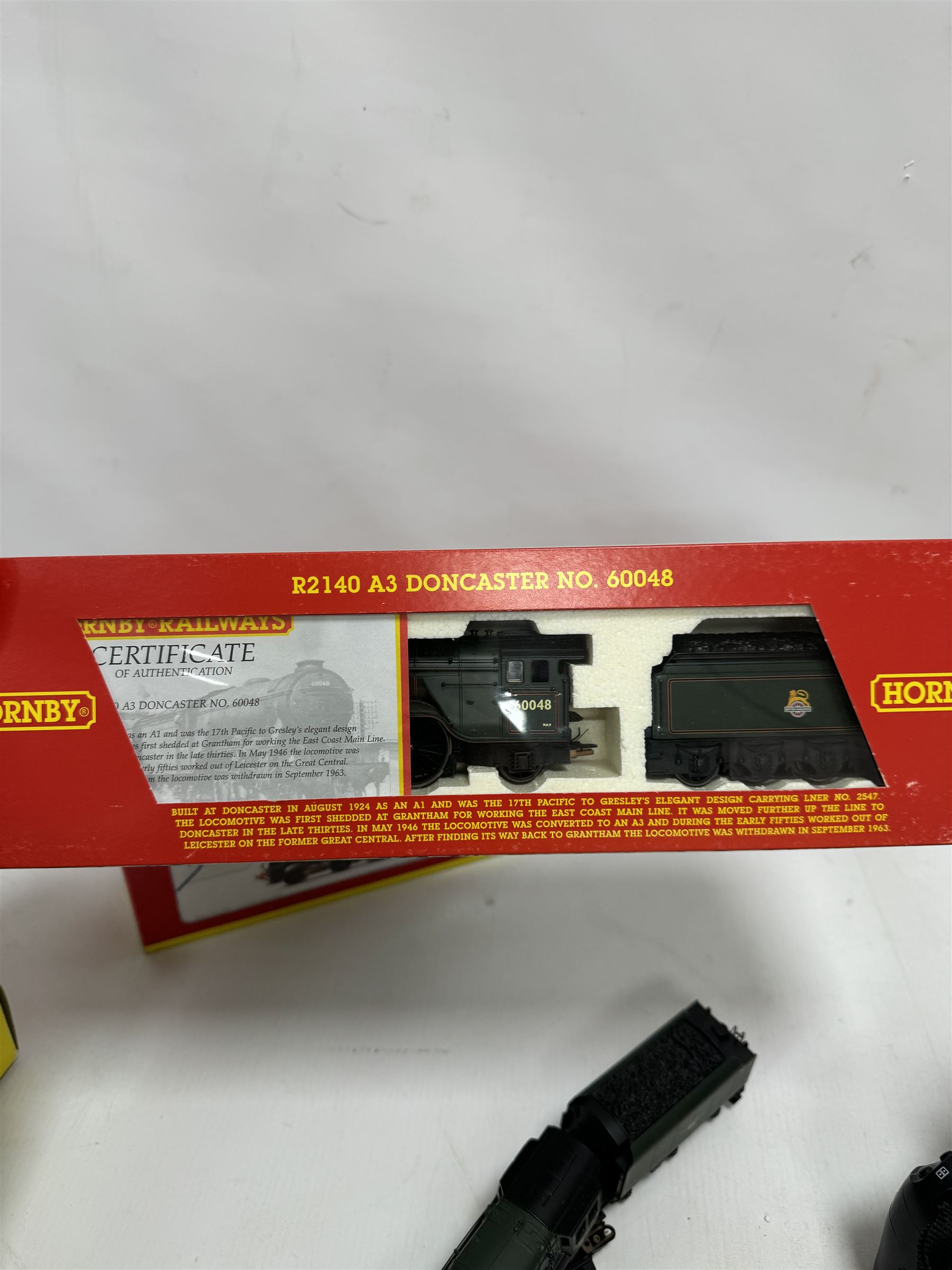 Three Hornby '00' gauge locomotives, comprising R2140 BR Class A3 4-6-2 Doncaster locomotive no. 60048, R2729 BR Royal Scot Class 4-6-0 Honourable Artillery Company no. 46144 and BR Britannia Class 7MT Firth of Tay no. 70052, all boxed 