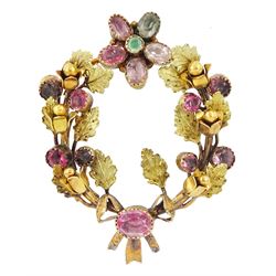 Early 20th century gold foil backed gemstone set flower garland pendant / brooch