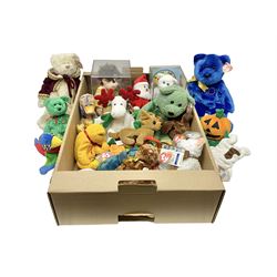 Twentyfive Ty Beanie babies, including Pumkin, Unity, Let it Snow, Seaweed, Jabber etc