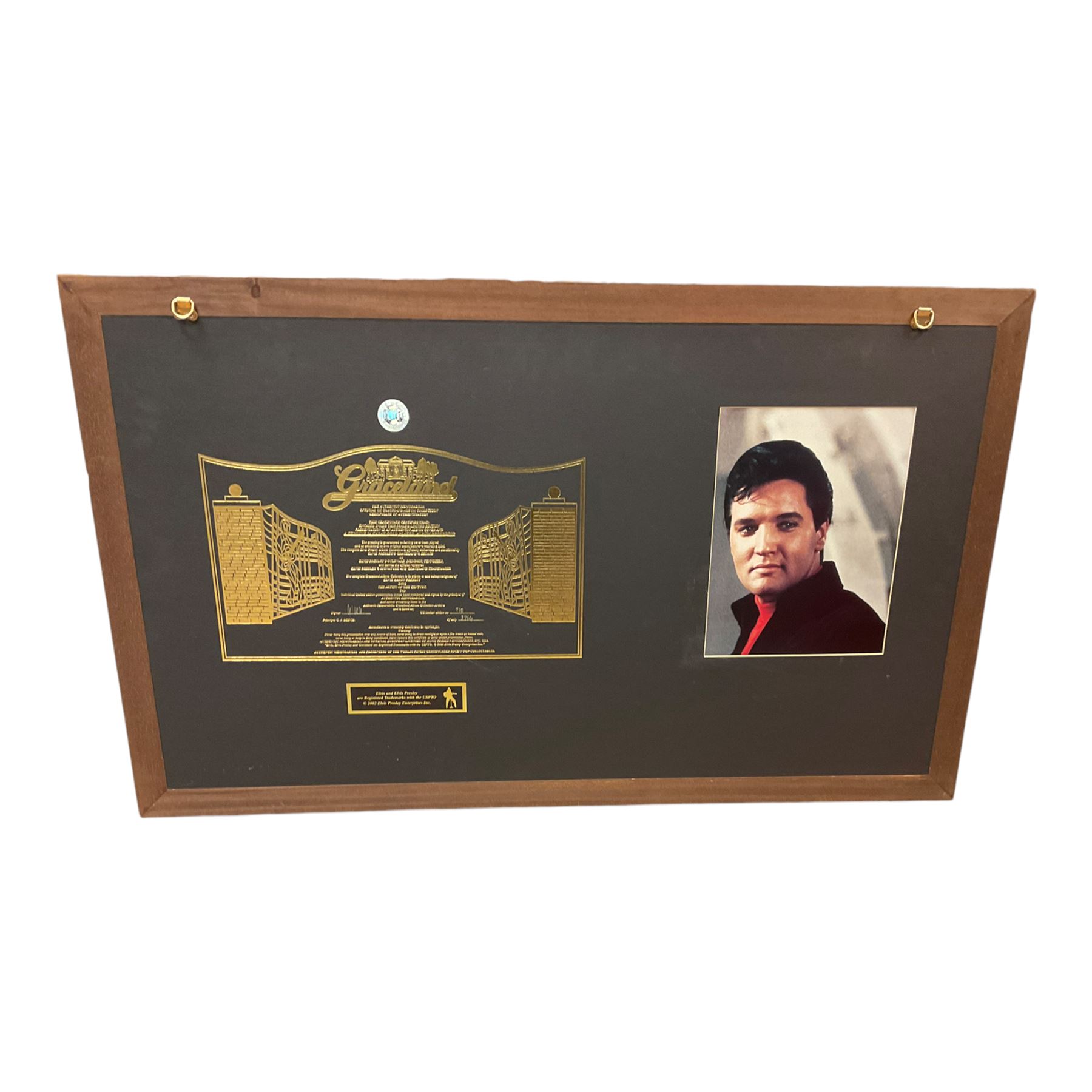 Framed Graceland collection 'Elvis' Golden Records' framed gold records together with framed 'The Early Years' large memorabilia Montage print showing some of the most iconic moments of Elvis Presley's early years, Limited edition 931/1000