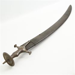  19th century Afghan Khyber knife with engraved blade and horn grip 60cm blade length, another similar Khyber knife, Indian Tulwar and a Kukri (4)