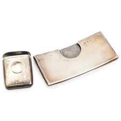 Silver square cigarette box 9cm Birmingham 1930 Maker Henry Matthews, silver vesta case, silver card case and three piece christening set, cased 