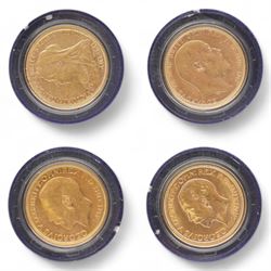 'Australia's Prestige Gold Sovereign Collection' comprising four gold full sovereign coins dated Queen Victoria 1899 Perth mint, King Edward VII 1908 Perth Mint, King George V 1918 Perth Mint and 1929 Perth Mint, cased