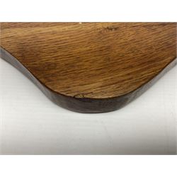 Mouseman - adzed oak kidney-shaped tea tray, two carved mouse signatures forming the handles, by the workshop of Robert Thompson, Kilburn
