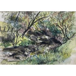 Elinor Bellingham-Smith (British 1906-1988): Winding Path, watercolour and charcoal signed with monogram EBS (unframed) 23cm x 33cm 