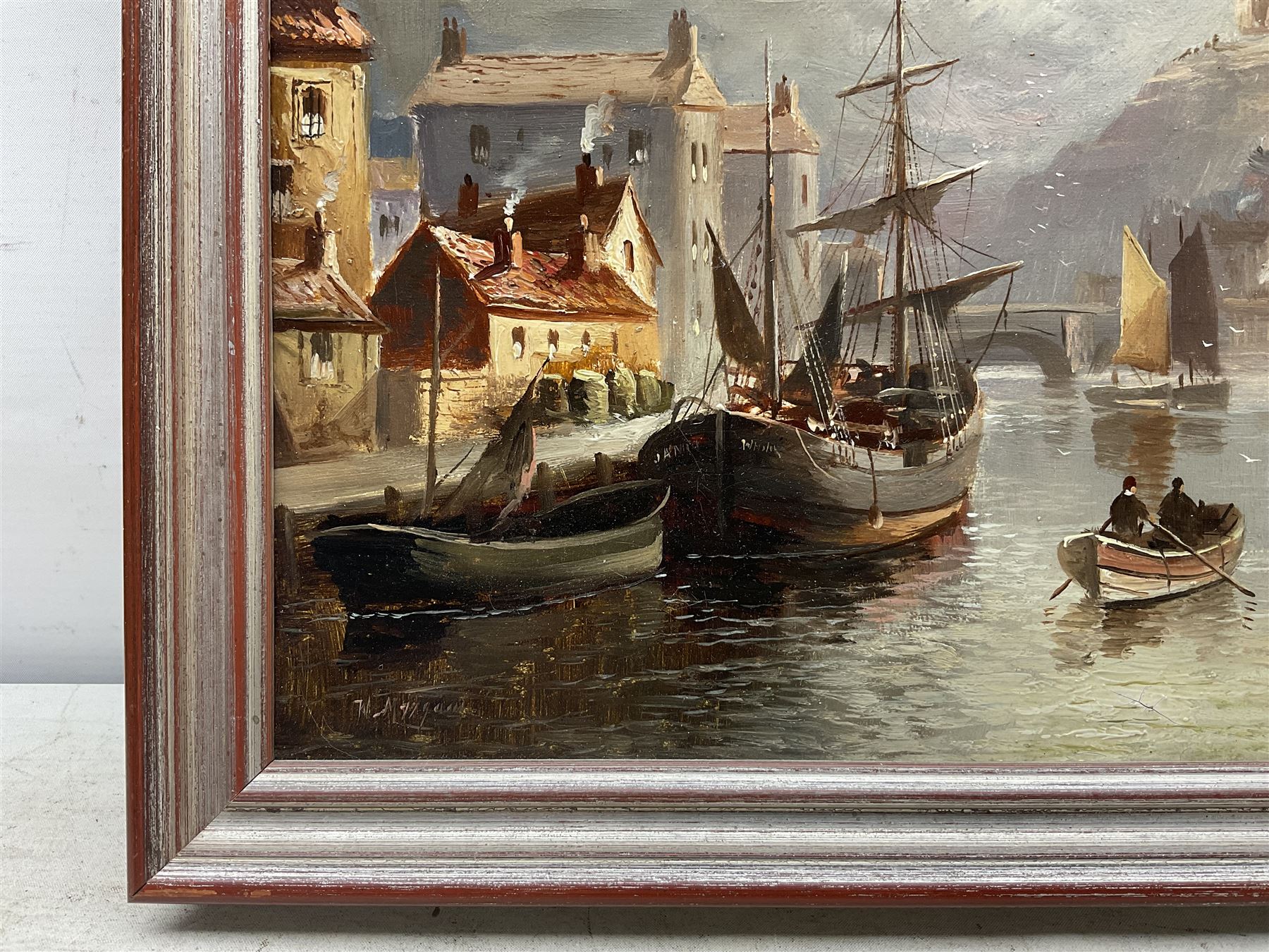 Walter Linsley Meegan (British c1860-1944): Scarborough South Bay and Whitby Harbour, pair oils on canvas signed 24cm x 34cm (2)