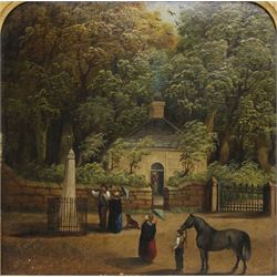 Edward Charles Barnes (British 1830-1882): 'The Lodge - Ashfield', oil on canvas signed and dated 1860, inscribed verso, framed in ornate scroll moulded gilt and gesso swept frame 24cm x 24cm