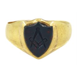 Victorian 18ct gold bloodstone Masonic ring, Birmingham 1887