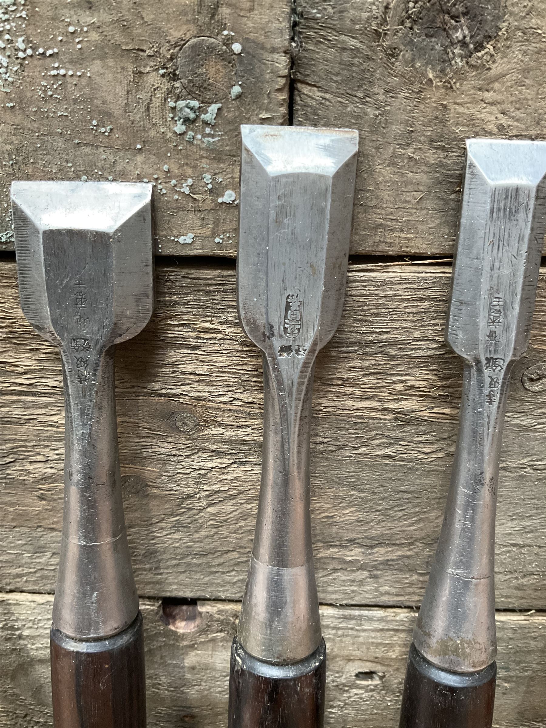 Set of eight Japanese handmade carpenters chisels with rosewood handles, stamped blades - THIS LOT IS TO BE COLLECTED BY APPOINTMENT FROM DUGGLEBY STORAGE, GREAT HILL, EASTFIELD, SCARBOROUGH, YO11 3TX