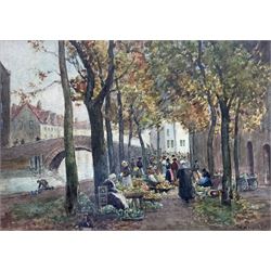 Joseph William Milliken (British 1865-1945): 'Vegetable Market - Le Quai Long Bruges', wat...