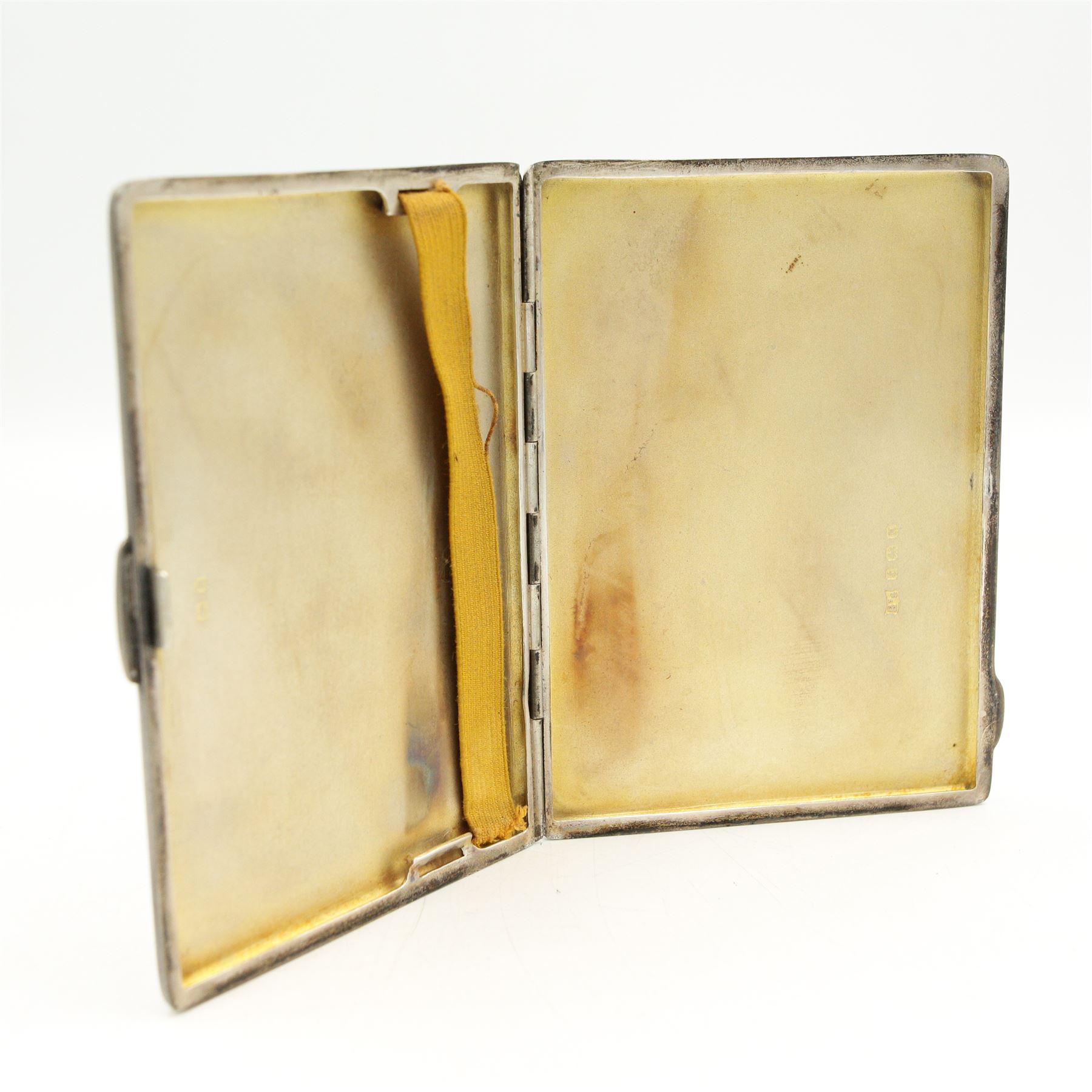 Engine turned silver cigarette case Birmingham 1937 Maker Bravingtons Ltd and in Bravingtons soft leather slip case