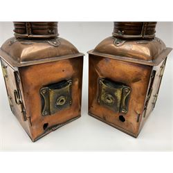 Pair of ‘Starboard’ and ‘Port’ copper ship lamps, of bow-fronted triangular form, H21cm