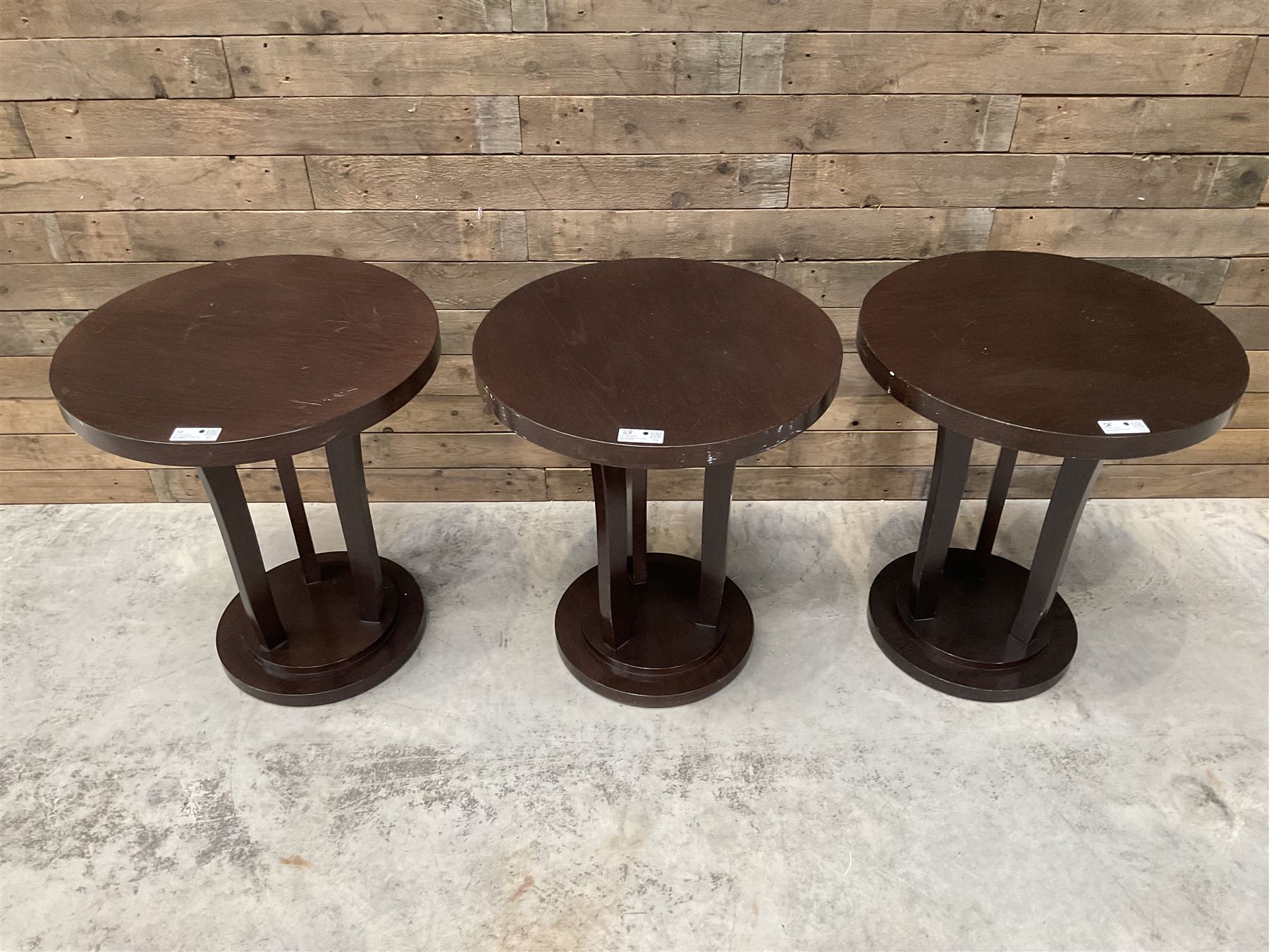 Six rosewood circular bar or bedroom occasional tables