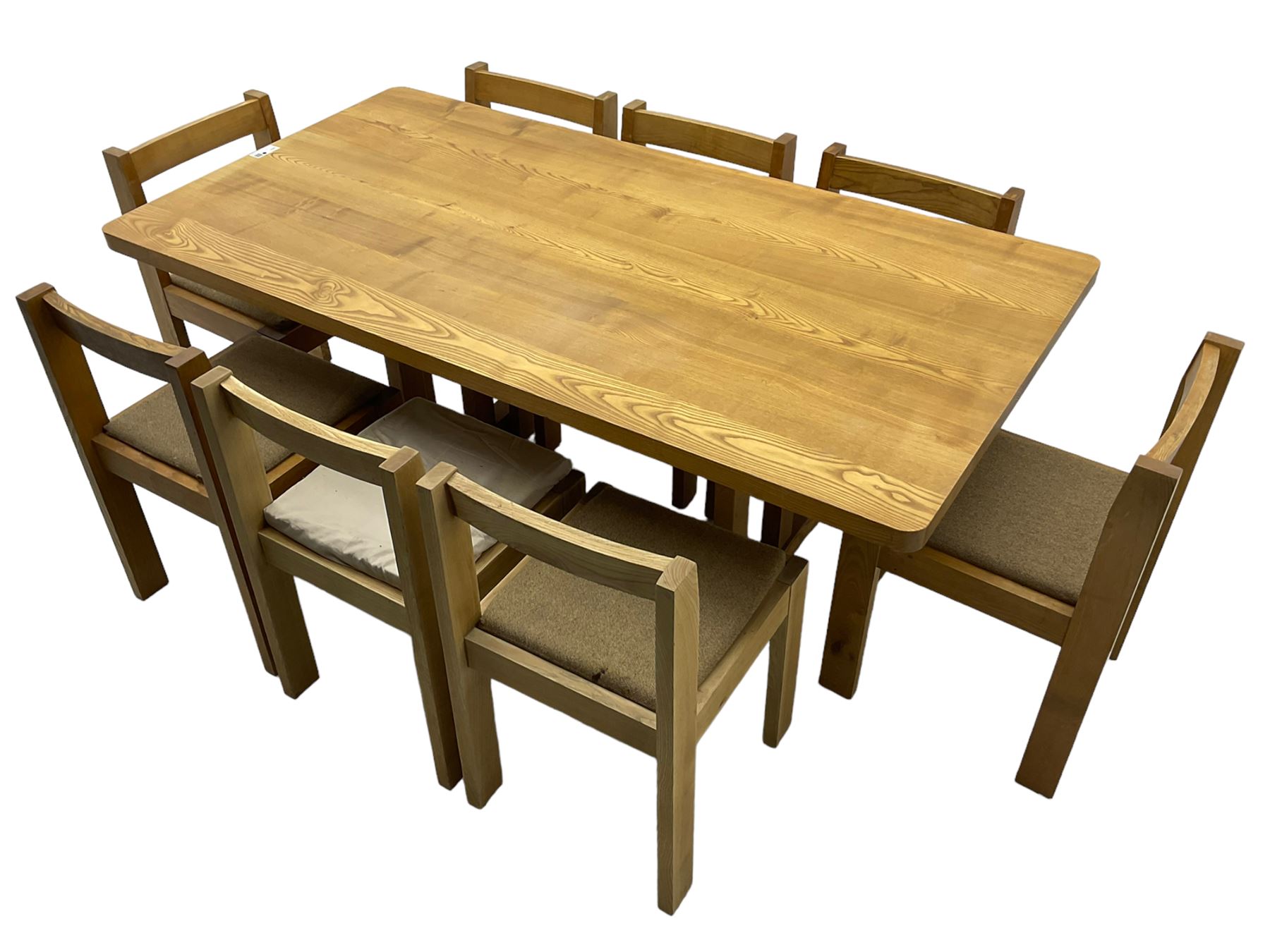 Treske of Thirsk - elm rectangular dining table (170cm x 89cm, H73cm); and set eight oak framed dining chairs