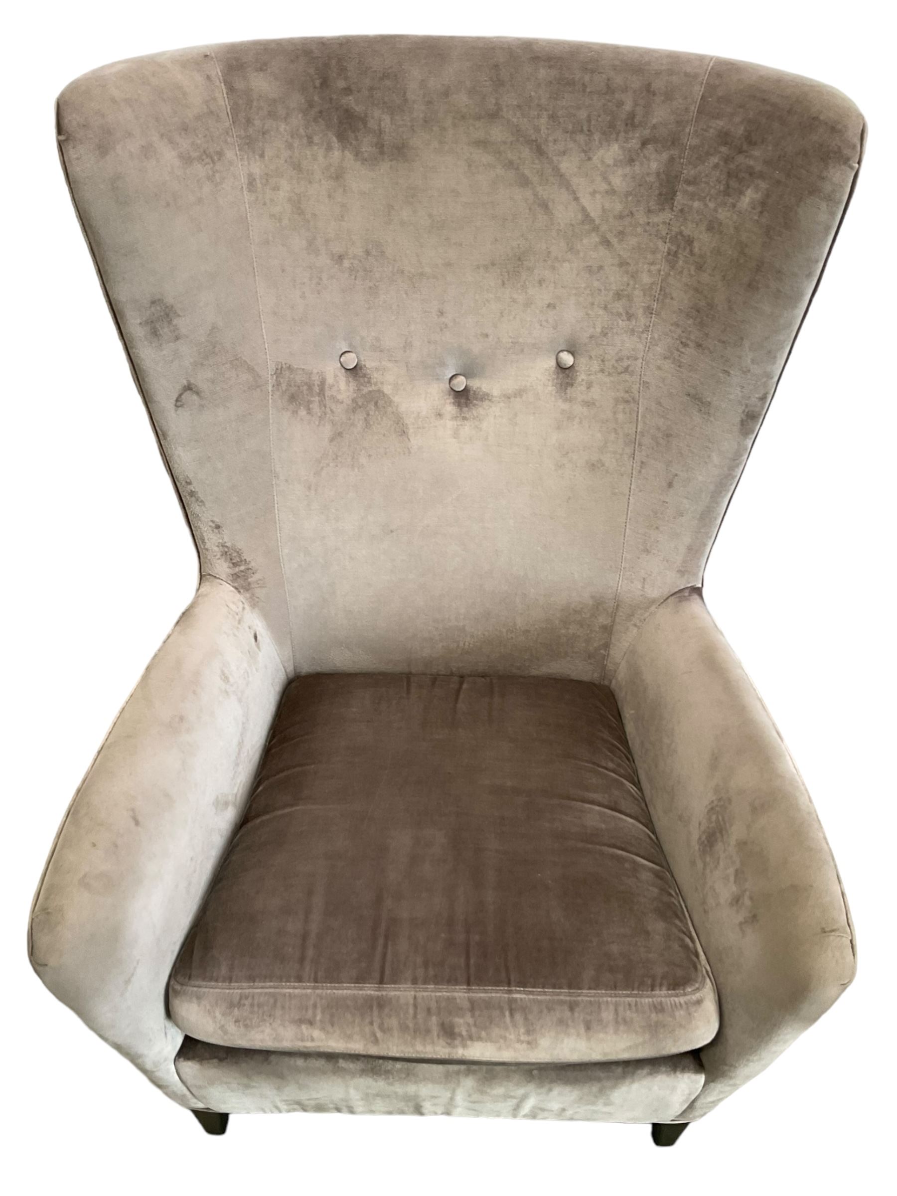 2 x Wing back armchair upholstered in silver crushed velvet fabric