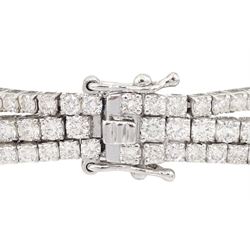 18ct white gold three row round brilliant cut diamond bracelet, stamped, total diamond weight approx 7.70 carat