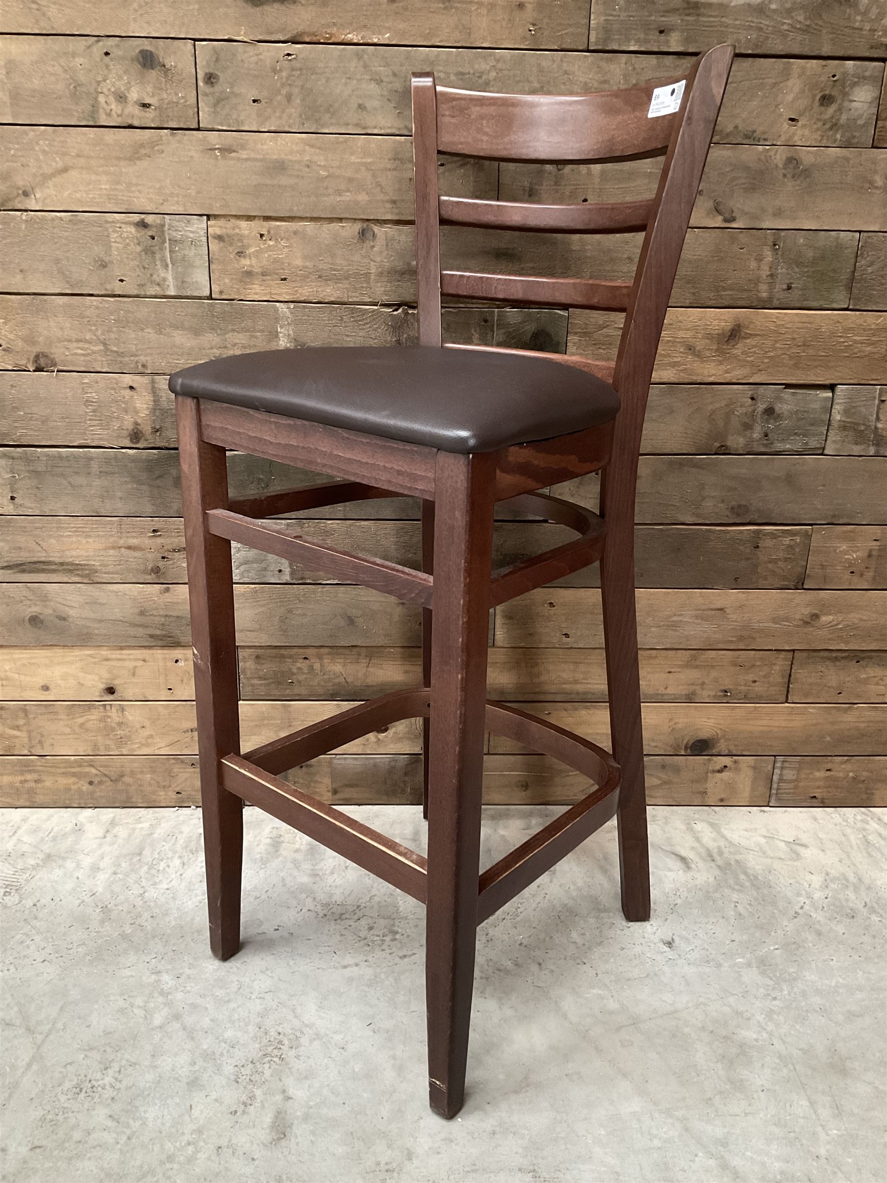 6 x dark walnut low back bar stool, faux leather seat