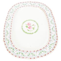 19th century serving platter, hand painted with floral sprig to the centre with floral and...