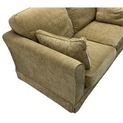 Three seat sofa (W200cm, H96cm, D100cm); and matching two-seat sofa (W180cm); upholstered in natural fabric