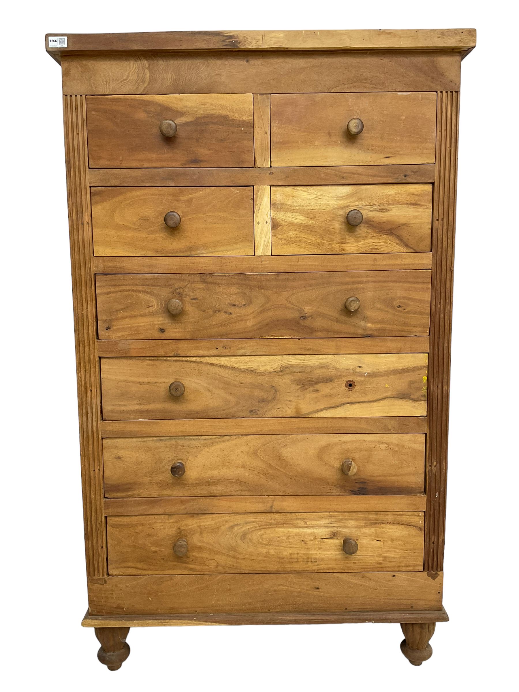 Hardwood chest, fitted with four short and four long drawers