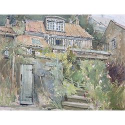 David Jan Curtis (British 1948-): 'Spout House Runswick Bay', oil on canvas board signed and dated '81, titled and dated 31 July 1981 verso 34cm x 44cm 
Provenance: private collection; David Duggleby 8th December 2014 the Robert (Pat) & Mary Patterson collection, Lot 11. Pat was curator of the Castle Museum York (1951-1972) under his charge it grew to be the most visited museum outside London. They lived in Runswick Bay.