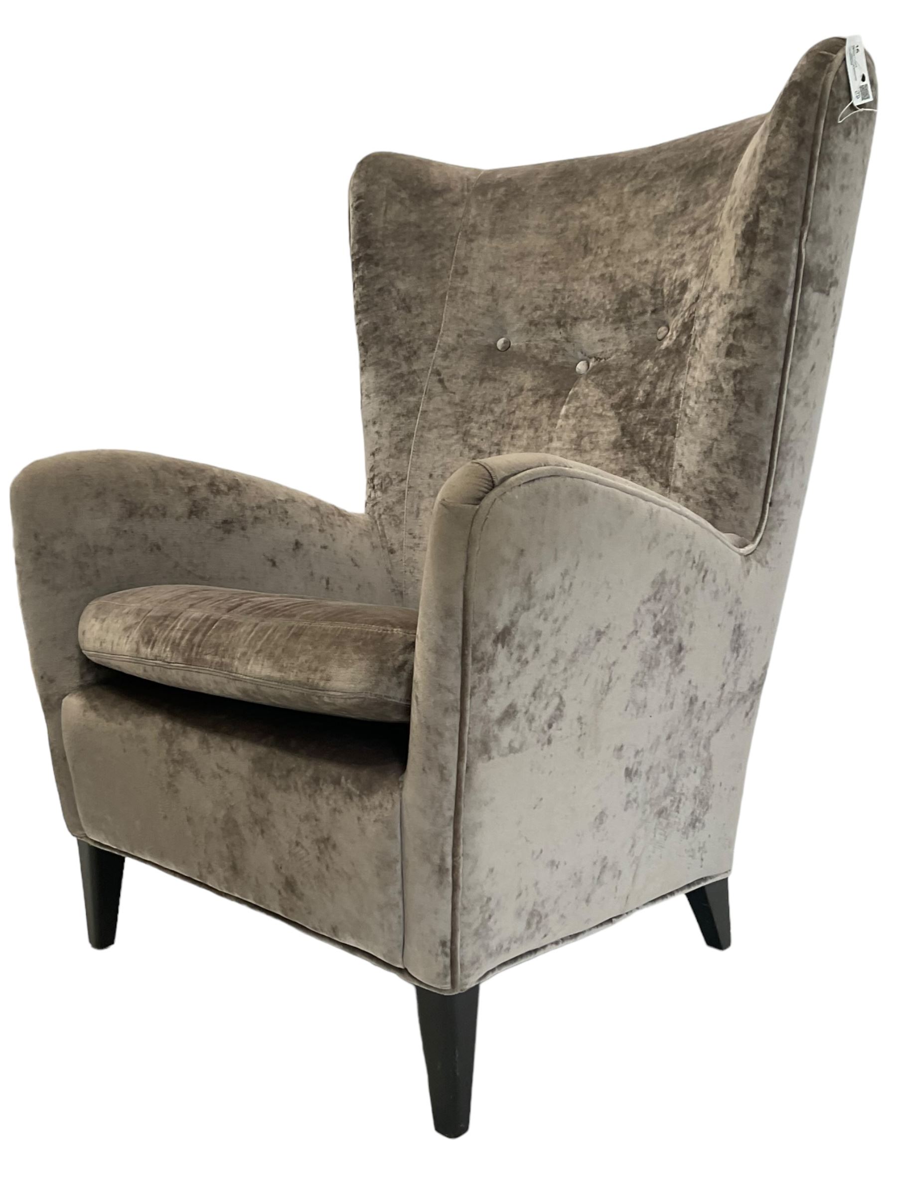 2 x Wing back armchair upholstered in silver crushed velvet fabric